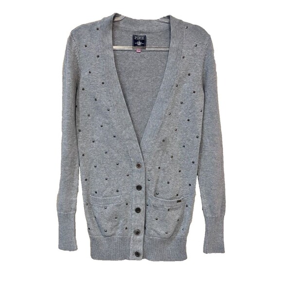 Victoria Secret’s Pink Studded Knit Cardigan Size Small Gray Sweater Long - Picture 1 of 7